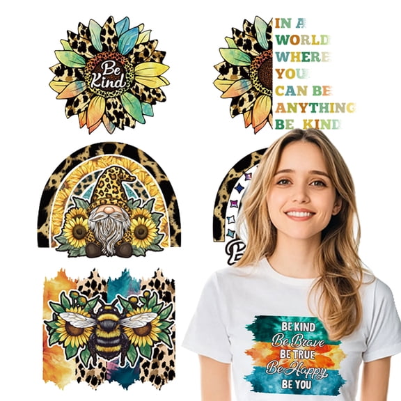 6Pcs Be Kind Heat Transfer Stickers 6 Styles Iron On Transfers Patches Plastic Heat Transfer Decal Clothing Repair AppliqueDIY