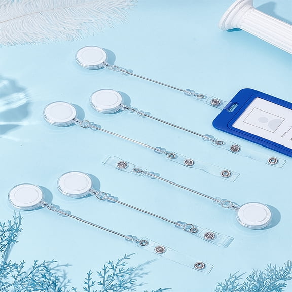 6Pcs Beadable DIY Badge Reel Kit White Plastic Retractable Badge Holders Tag Card Holders for ID Name DIY Gift Beadable Items Nurses