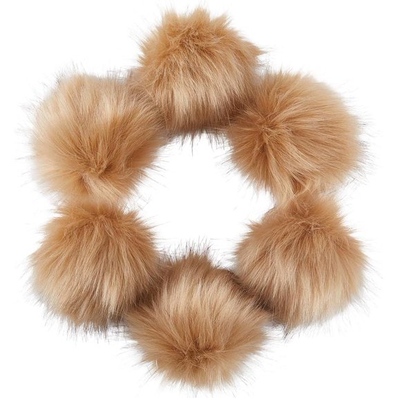 6Pcs Beanie Hat Balls Fur Pompoms with Snaps Metal Button Detachable Brown Large Soft Imitation Fox Furs Fluffy Ball for Shoes Scarves Bag Glove Knitting Charm Accessories