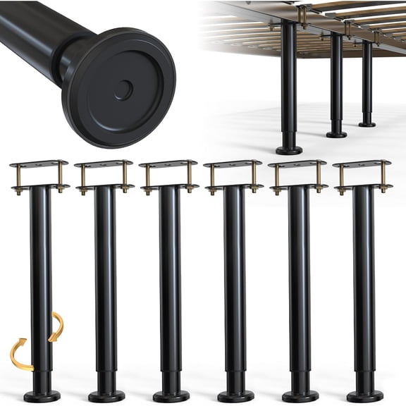 6Pcs Bed Frame Support Leg, Adjustable 14" to 23.6", Increase Under-Bed Storage Space, Extra Sturdy Steel Bed Risers with Wider Rubber Base, More Stable