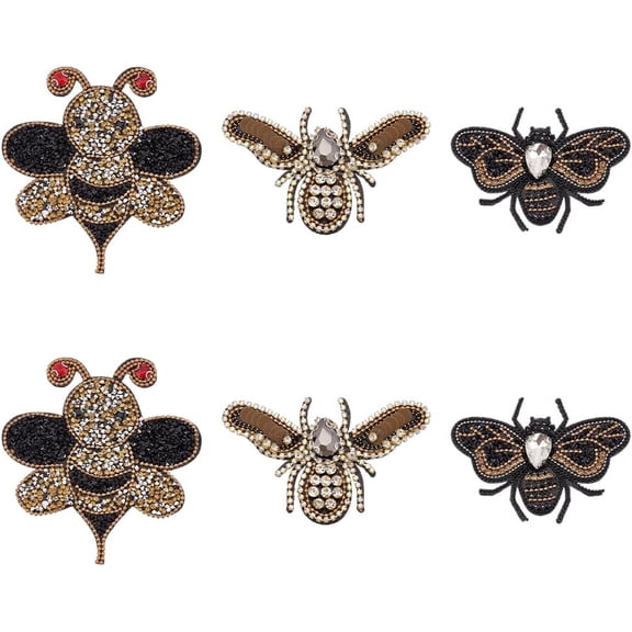 6Pcs Bee Rhinestone Decorative Patches Bees Sew on Clothes Rhinestone Appliques Insect Beaded Patches for Jeans Jackets Clothing Scrapbook Handbag Shoes DIY Projects (3 Styles) Colorful