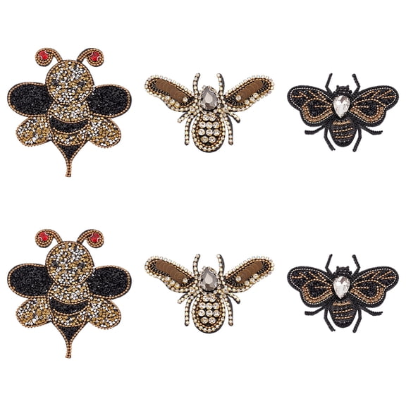 6Pcs Bee Rhinestone Decorative Patches Bees Sew on Clothes Rhinestone Appliques Insect Beaded Patches for Jeans Jackets Clothing Scrapbook