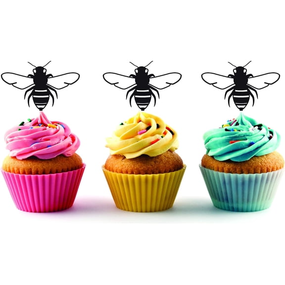 6Pcs Bee Silhouette Acrylic Cupcake Toppers for Bumblebee, Garden or Honey Themed Party Decorations
