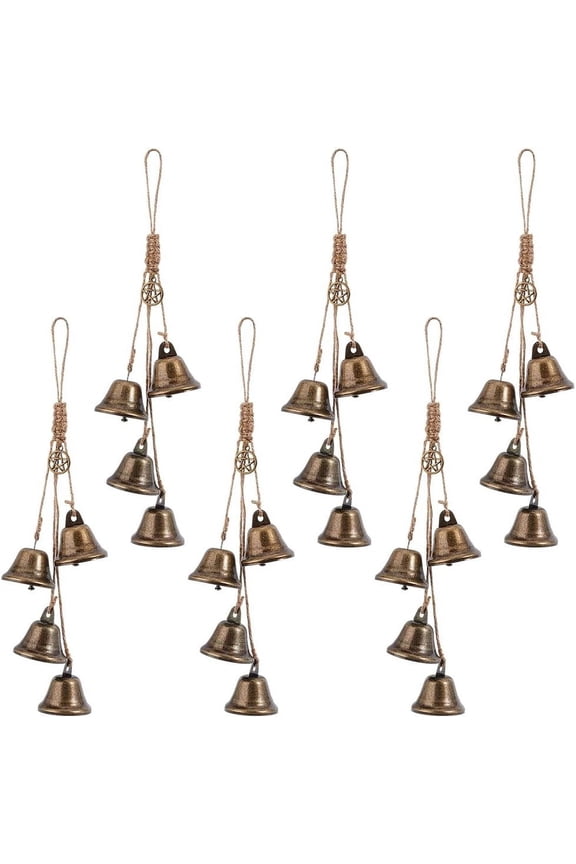 6Pcs Bell Pendant Decoration Alloy Star and Jute Cord for Home Door Hanging Ornaments Bronze 265mm DIY
