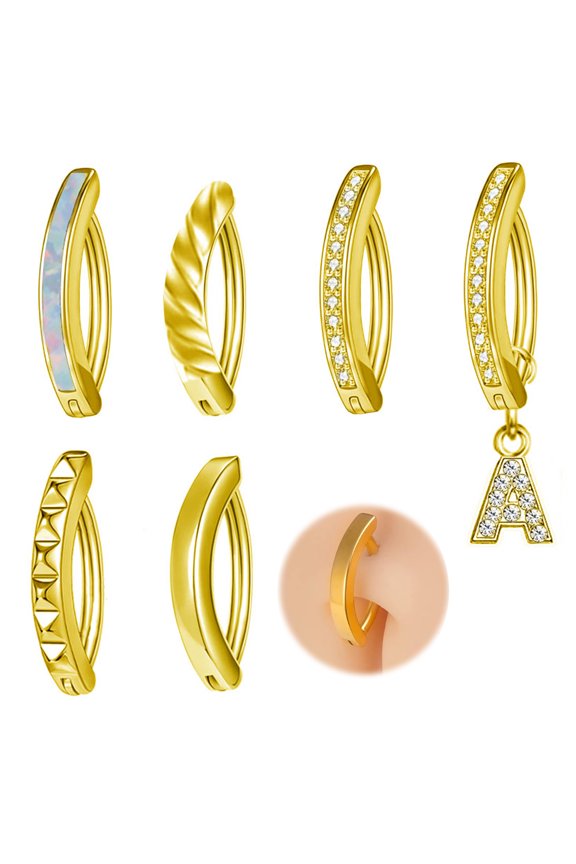 6Pcs Belly Button Ring for Women Belly Rings Small Hoop Belly Button Rings Simple Reverse Navel Rings Body Belly Piercing Jewelry-Gold