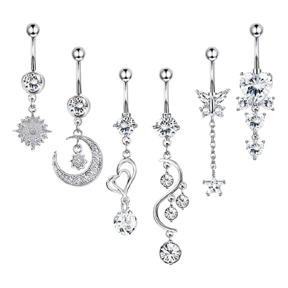 6Pcs Belly Button Rings Dangle For Women Steel Navel Rings Body Piercing Jewelry Hanging Cluster Candle Decorations for Living Room Room Heart Shaped Platter Candle Table Centerpieces for Dining Room