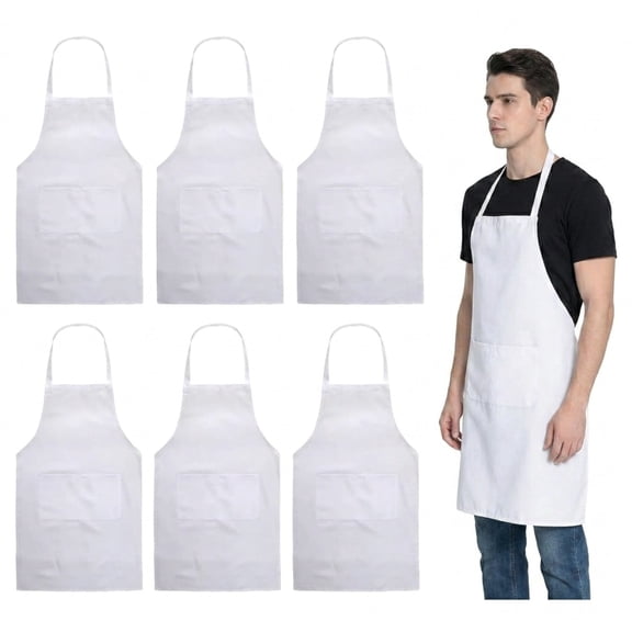 6Pcs Bib Aprons with 2 Pockets, Bulk Kitchen Aprons for Cooking Baking Painting Craft