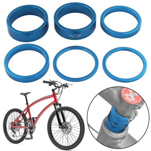 6Pcs Bicycle Fork Spacer 2/5/10mm Bicycle Headset Spacer for MTB Bicyle (Blue)