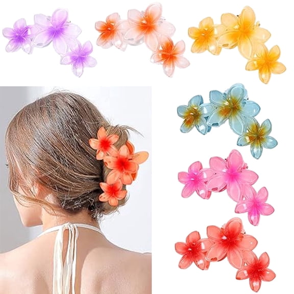 6Pcs Big Flower Hair Clips - Hawaiian Plumeria Claw Clips for Women Girls Thick Thin, Strong Hold Non-Slip Beach Hair Accessories