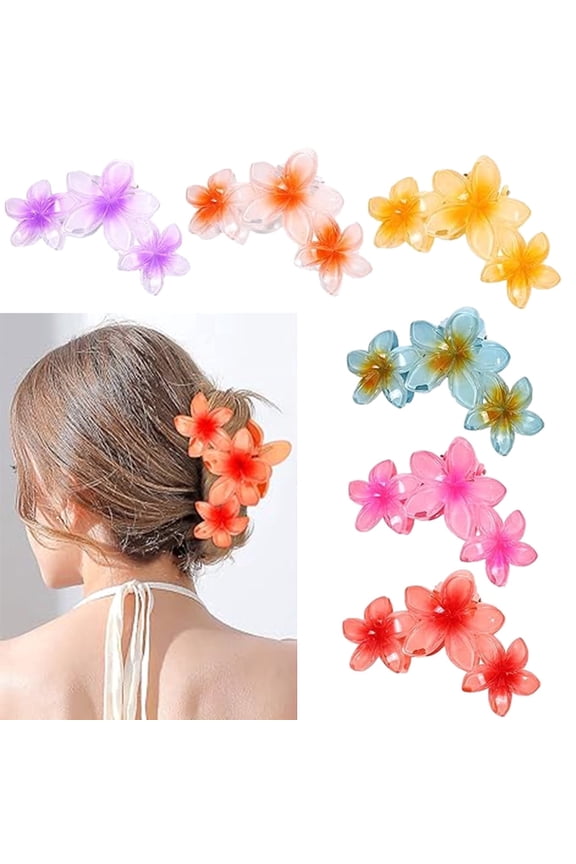 6Pcs Big Flower Hair Clips - Hawaiian Plumeria Claw Clips for Women Girls Thick Thin, Strong Hold Non-Slip Beach Hair Accessories