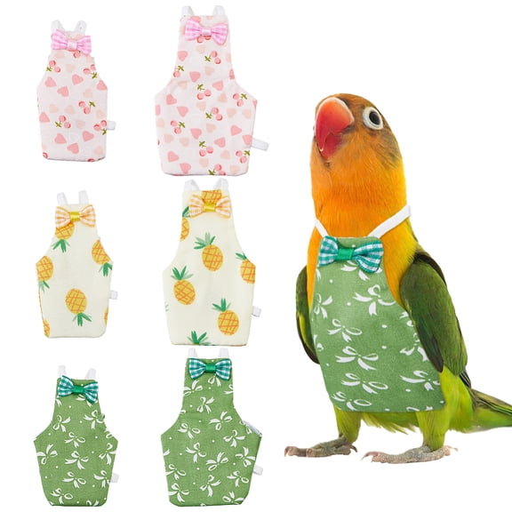 6Pcs Bird Diaper Reusable Parrot Nappy with Washable Waterproof Cute Urine Wet Suit Green Pink Yellow Costume Cockatiel Clothes with Elastic Rope