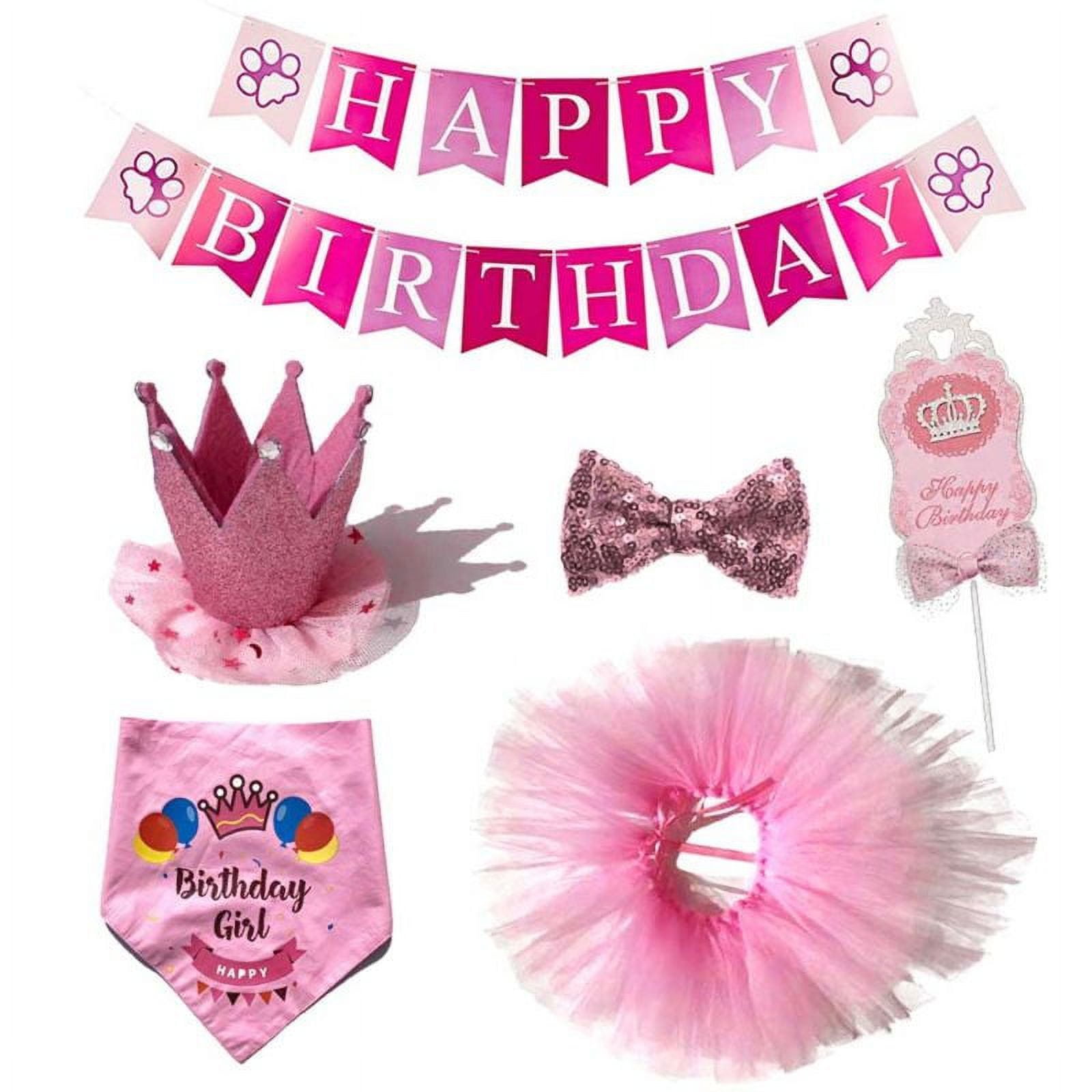 6Pcs Birthday Dog Pull Flag Bowtie Crown for Triangle Scarf Short Skirt