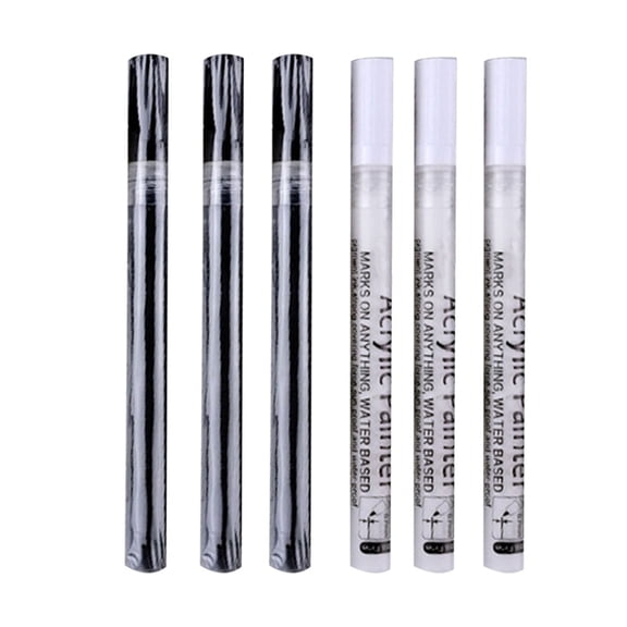 6Pcs Black And White Acrylics Paint Marker 0.7mm Tip For Stone Wood Ceramic Glass Paper Clothes Metal