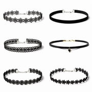 6Pcs Black Choker Necklaces Set, Leather Lace Chokers with Heart Ring Triangle Pendant, Adjustable Gothic Punk Short Neck Collar Jewelry for Women Halloween Decoration Gifts
