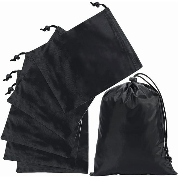 6Pcs Black Drawstring Bag with Toggle Waterproof Nylon Cinch and Ditty Stuff Pouch Lightweight Draw String Storage Bag for DIY