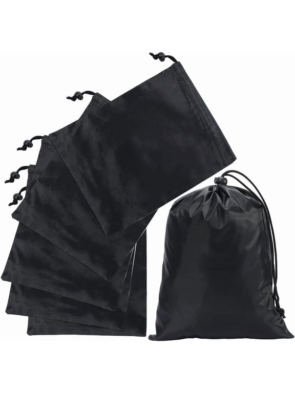 6Pcs Black Drawstring Bag with Toggle Waterproof Nylon Cinch and Ditty Stuff Pouch Lightweight Draw String Storage Bag