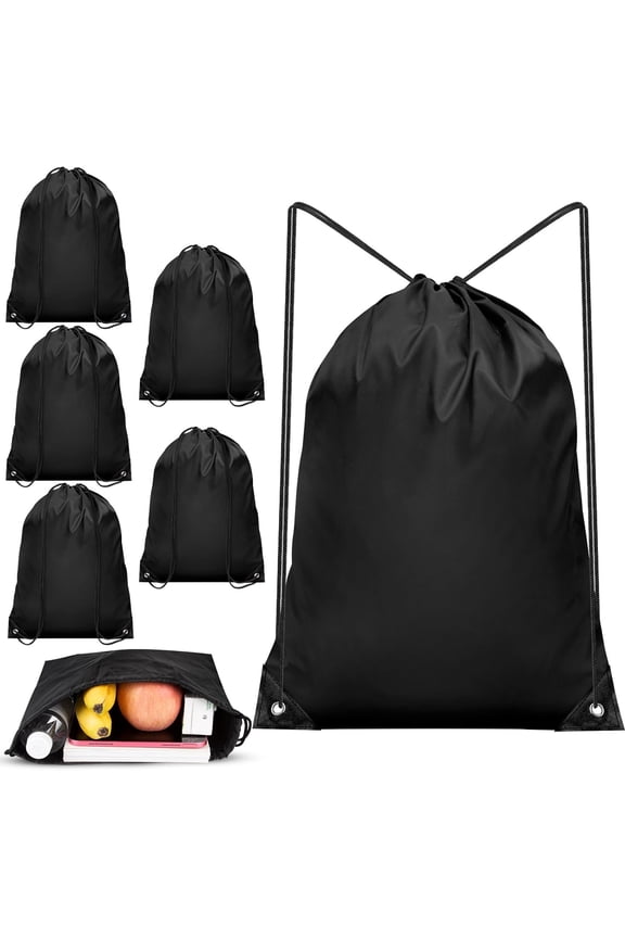 6Pcs Black Drawstring Bags, Drawstring Backpack Cinch Sack, Lightweight String Bag for Gym, Yoga, Traveling, Outdoor Sports, Portable Sports Backpack for Daily Use
