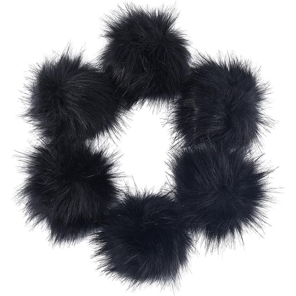 6Pcs Black Fur Pom Pom Balls Fuzzy Hat Pompoms with Metal Button 3.94 Inch Fibre Fluffy Crochet Detachable Craft Handmade Accessories for DIY Hats Shoes Scarves Bags Charms Decoration Black