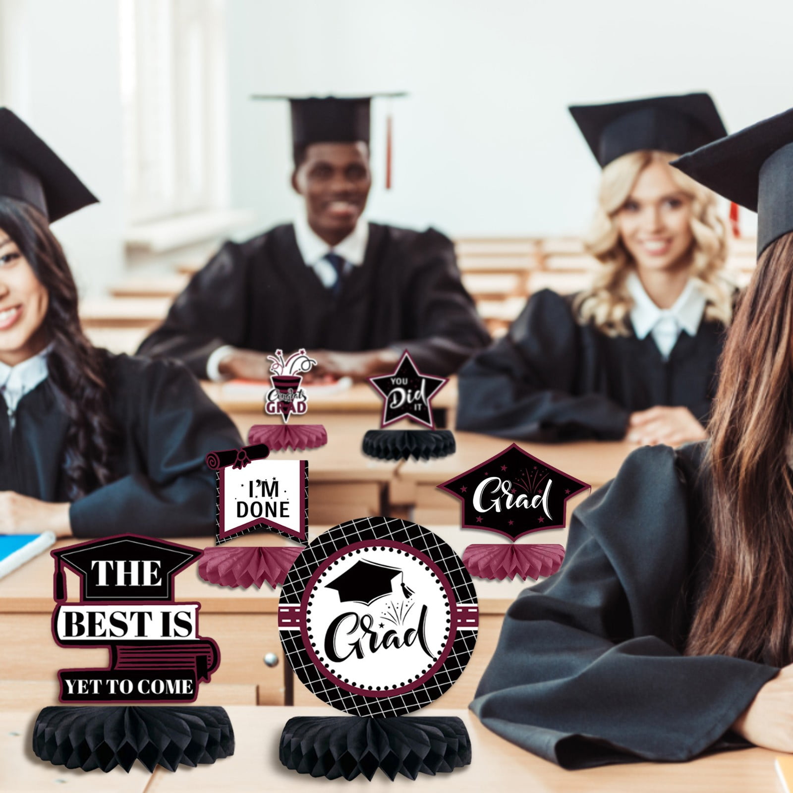 6Pcs Black And Gold Graduation Decorations Class Of 2025 Congrats Grad ...