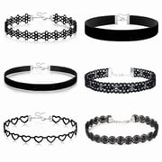 6Pcs Black Lace Choker Necklace Set for Women Gothic Velvet Heart Flower Hollow Chokers Collar Necklace