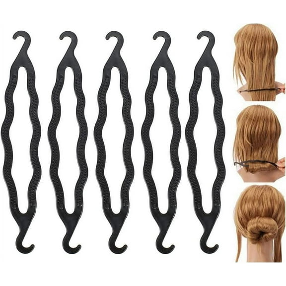 6Pcs Black Plastic Bun Maker Curler Donut Bun Shaper Hair Holder Clip Magic Roll Bun Hair Twist Braiding Tool Hairdressing Hair Styling Accessories For Women Girls