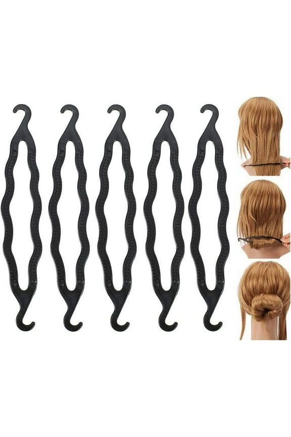 6Pcs Black Plastic Bun Maker Curler Donut Bun Shaper Hair Holder Clip