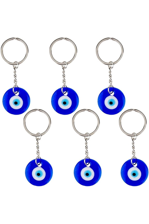 6Pcs Blue Key Chain Decoration with Platinum Key Rings Lucky Alloy Keychain Enamel Hanging Ornament Pendant Charms Keychains for Purse Bag Party Favors DIY Women Men Accessories