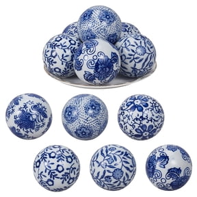 6Pcs Blue and White Porcelain Balls 2.4 Inch Handmade Decorative Chinoiserie Bead 2.5mm Hole Ceramic Orbs DIY