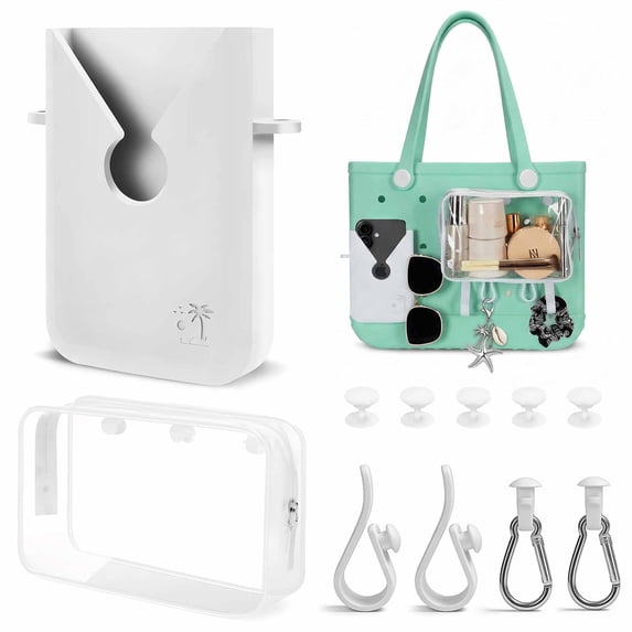 6Pcs Bogg Bag Accessory Set White Insert Pouch Phone Holder Hooks Keychain for Beach Tote Gift