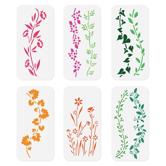 6Pcs Botanical Leaf Vine Boarder Wall Stencils Painting 11.8 x 5.9 Inch Drawing Crafts Reusable Plastic Stencil Painting on Wood Wall