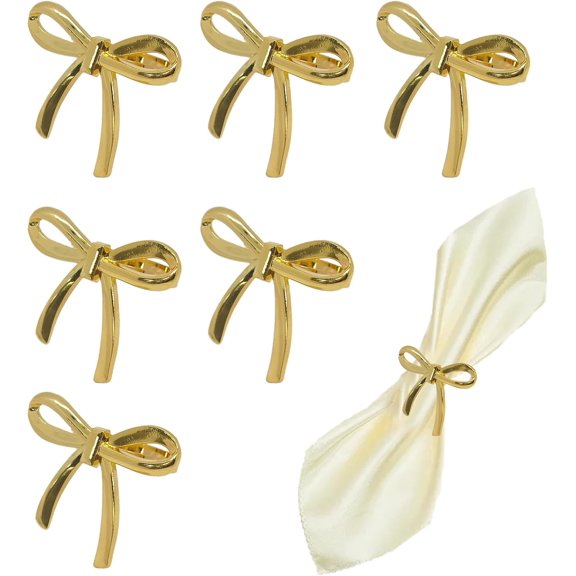6Pcs Bow Napkin Rings Gold Elegant Ring Holders for Napkins Vintage Metal Holder Set for Bridal Dinner Wedding Party and Banquet Table Decorations