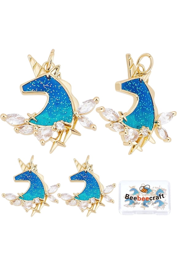 6Pcs/Box Unicorn Charms 18K Gold Plated Enamel Unicorn Horse with Cubic Zirconia and Jump Ring for Jewelry Making Necklace Bracelet for making