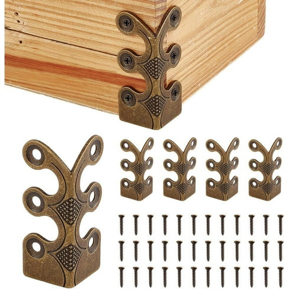 6Pcs Brass Corner Protectors Vintage Metal Wall Decorative Corner Protector Skirting Baseboard Corner Covers Dust Corners for DIY Tirm Furniture Walls Wood Box Edge Clear Frames Protect (Bronze)