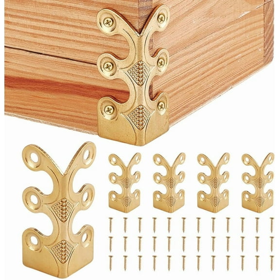 6Pcs Brass Corner Protectors Vintage Metal Wall Decorative Corner Protector Skirting Baseboard Corner Covers Dust Corners for DIY Tirm Furniture Walls Wood Box Edge Clear Frames Protect (Gold)