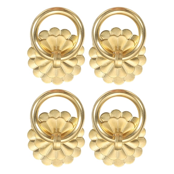 6 Pack 1.19 Inch Brass Drawer Pulls and Knobs, Vintage Ring Drawer Pulls with U-pins Flower Shape for Cabinet Dresser Closet Cupboard, Gold Tone