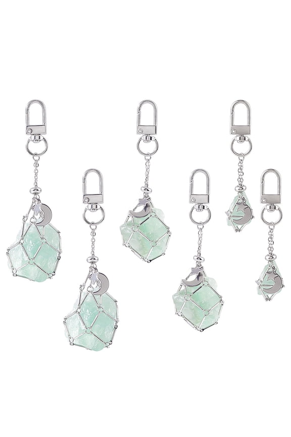6Pcs Brass Macrame Pouch Empty Stone Holder Pendant Decoration with 304 Stainless Steel Star Moon Charms and Alloy Swivel Clasps