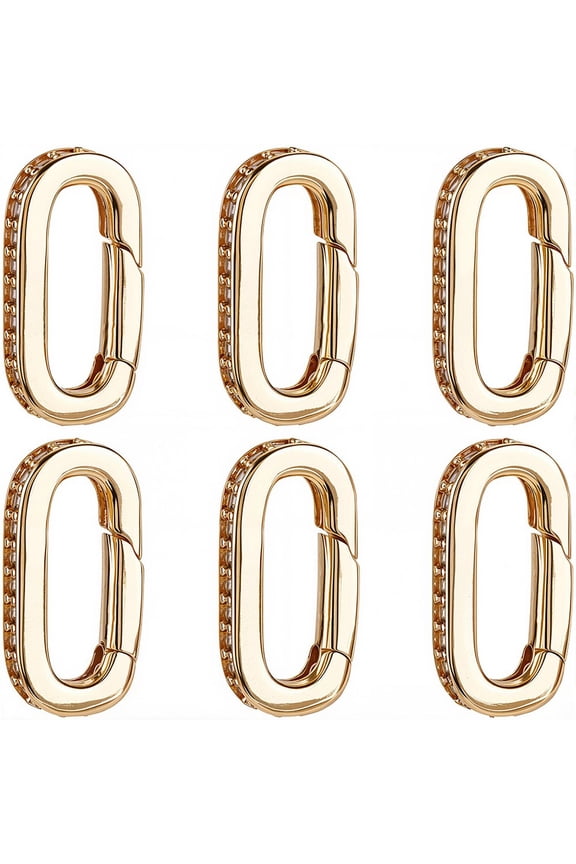 6Pcs Brass Micro Pave Clear Cubic Zirconia Spring Gate Rings Oval Real 18K Gold Plated 20x10x3mm Inner Diameter: 14.6x5mm DIY
