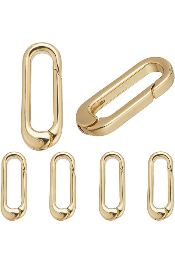 6Pcs Brass Spring Gate Rings Cadmium Free & Lead Free Long-Lasting Plated Oval Real 18K Gold Plated 18x7x3mm