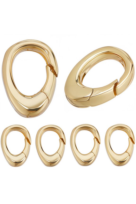 6Pcs Brass Spring Gate Rings Cadmium Free Nickel Free Lead Free Oval Ring Real 18K Gold Plated 9x7x2mm Hole: 4.5x5.5mm