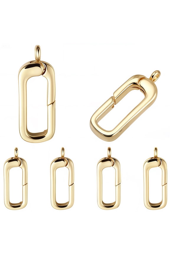 6Pcs Brass Spring Gate Rings Long-Lasting Plated Lead Free & Cadmium Free Rack Plating Real 18K Gold Plated 19x7x3mm Hole: 1.2mm