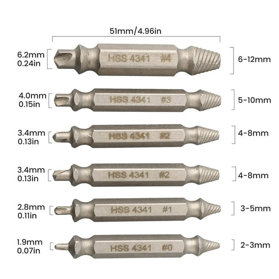 6Pcs Broken Bolt Damage Screw Remover Extractor Drill Bit Easy Out Stud Reverse