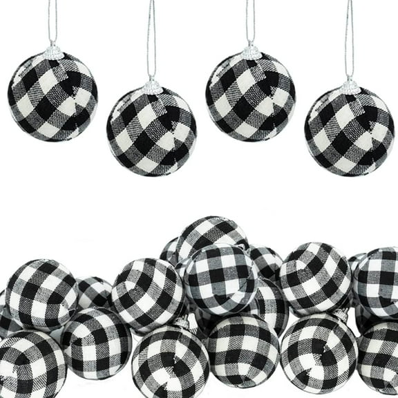 6Pcs Buffalo Check Ball Decorations,Christmas Plaid Ball Ornaments,Holiday Fabric Wrapped Balls,Christmas Tree Hanging Ornaments,Party Decorative Pendant,for Home Decor Black & White