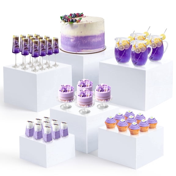 6Pcs Buffet Risers, Large Food Risers (10" 9" 8" 7" 6" 5") for Buffet Table, White Acrylic Display Stand for Parties, Catering, Dessert, Jewelry Collectibles