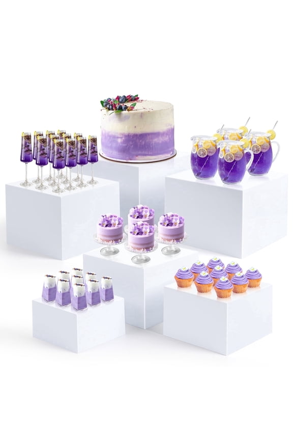 6Pcs Buffet Risers, Large Food Risers (10" 9" 8" 7" 6" 5") for Buffet Table, White Acrylic Display Stand for Parties, Catering, Dessert, Jewelry Collectibles