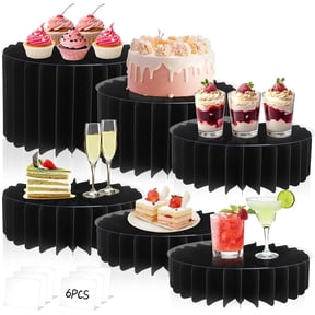 6Pcs Buffet Risers, Food Risers for Table, Foldable Cake Display Stands, Tall Cardboard Cupcakes Stand for Show Catering Desserts Jewelry Wedding Birthday Party Decoration (Black)