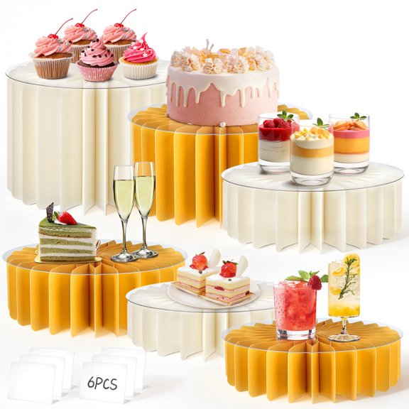 6Pcs Buffet Risers, Food Risers for Table, Foldable Cake Stands for Party, Paper Dessert Table Display Set, Cupcake Display Stand for Birthday Wedding Party Decoration