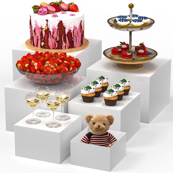 6Pcs Buffet Risers Large Food Risers for Buffet Table (10" 9" 8" 7" 6" 5") Buffet Risers and Stands for Display Party White Dessert Table Display Set