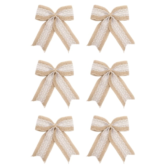 6Pcs Burlap Bows with Lace, 6.7 x 5.5 Inch Rustic Farmhouse Ribbon Bows, Assorted Colors for Christmas Tree Wreaths, Gifts, Mantel and Holiday Decor