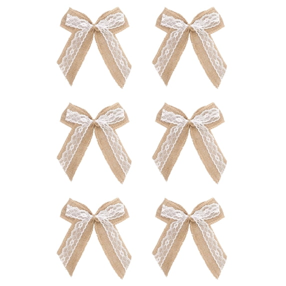 6Pcs Burlap Christmas Bows with Lace, 6.7 x 5.5 Inch Decorative Ribbon Accents in Assorted Colors for DIY Wreaths, Tree, Gifts, Garland and Holiday Crafts