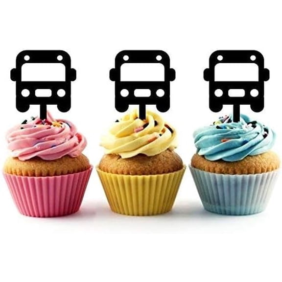 6Pcs Bus Silhouette Acrylic Cupcake Toppers for Transportation or School Bus Themed Party Supplies